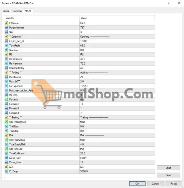 ADAM For FTMO EA Setting