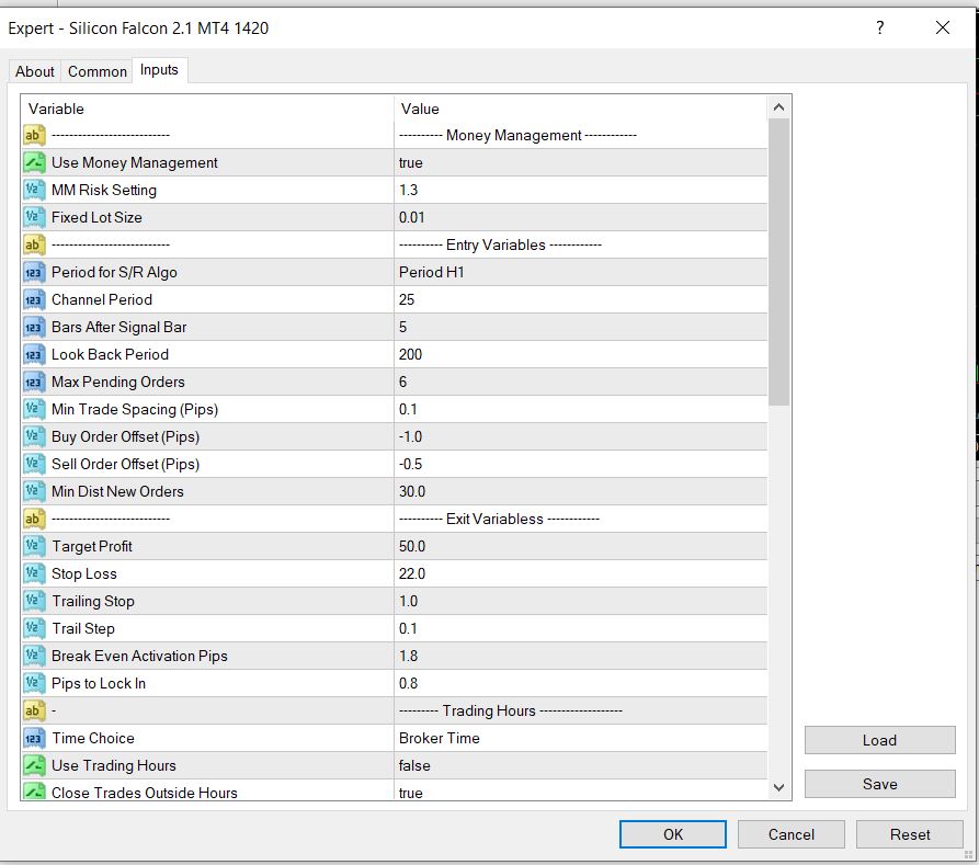 CEF Silicon Falcon EA Setting