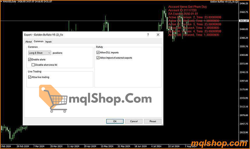 Golden Buffalo EA MT4 On Chart