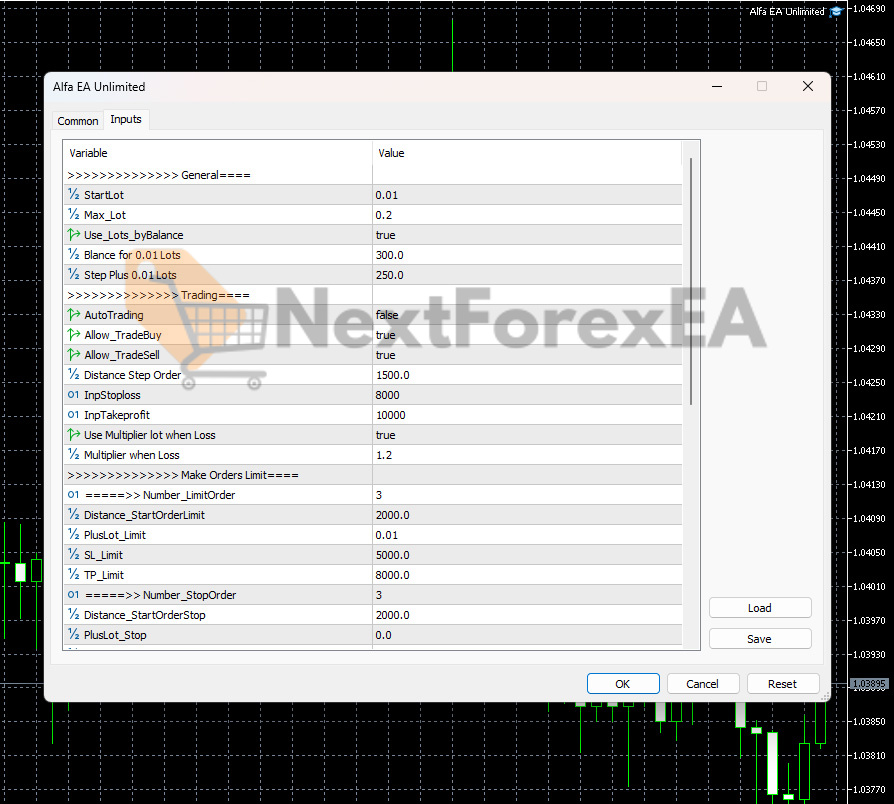 Alfa EA Unlimited MT5 Inputs 1