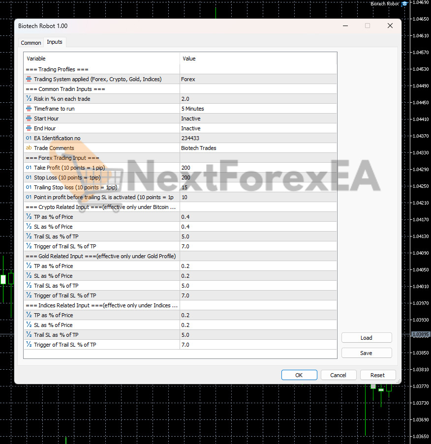 Biotech Robot MT5 Inputs