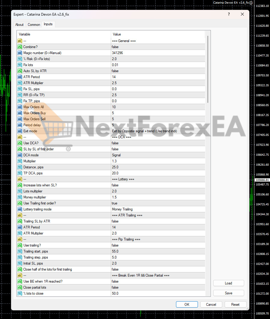 Catarina Devon EA MT4 Inputs 1