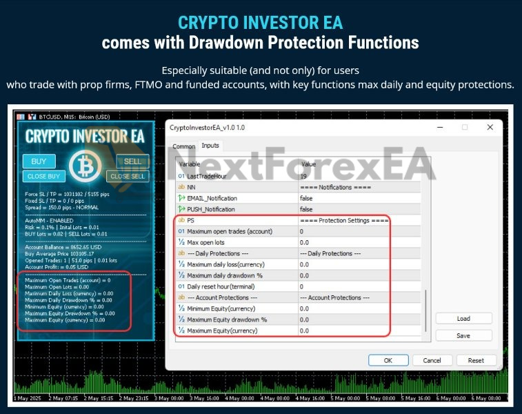 Crypto Investor EA MT4 inputs