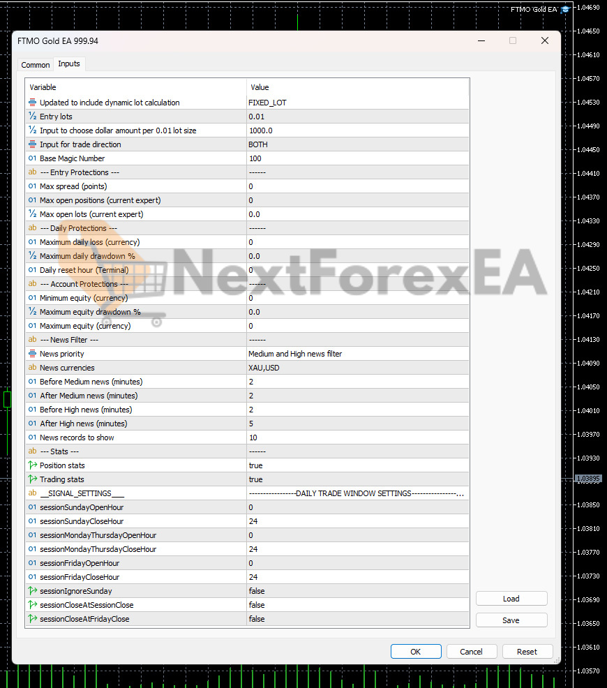 FTMO Gold EA MT5 Inputs