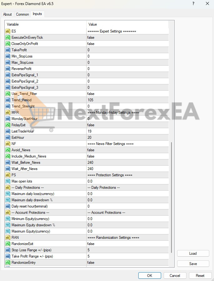 Forex Diamond EA MT4 EU Settings 2 2