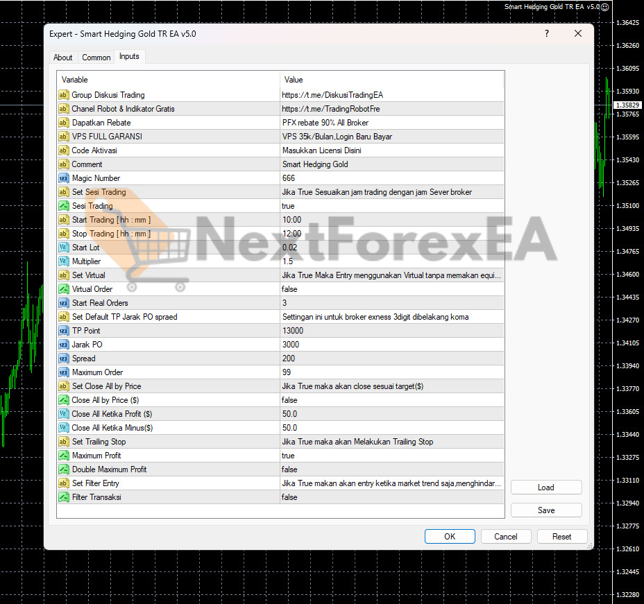 Smart Hedging Gold TR EA MT4 Inputs