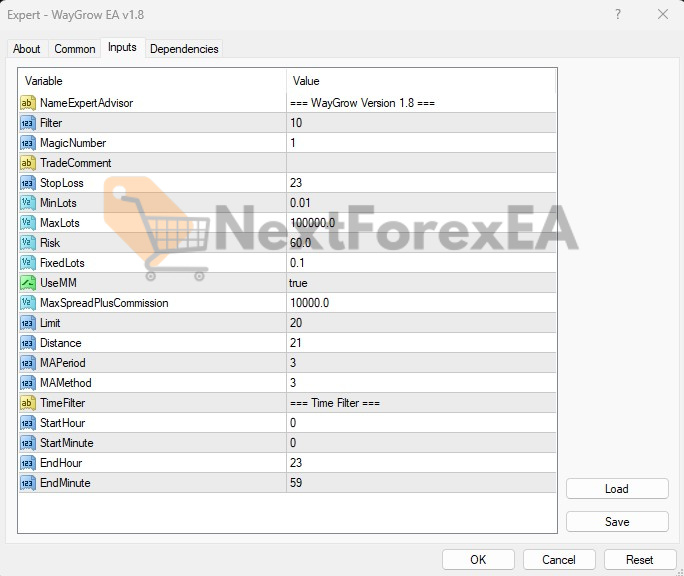 WayGrow EA MT4 settings