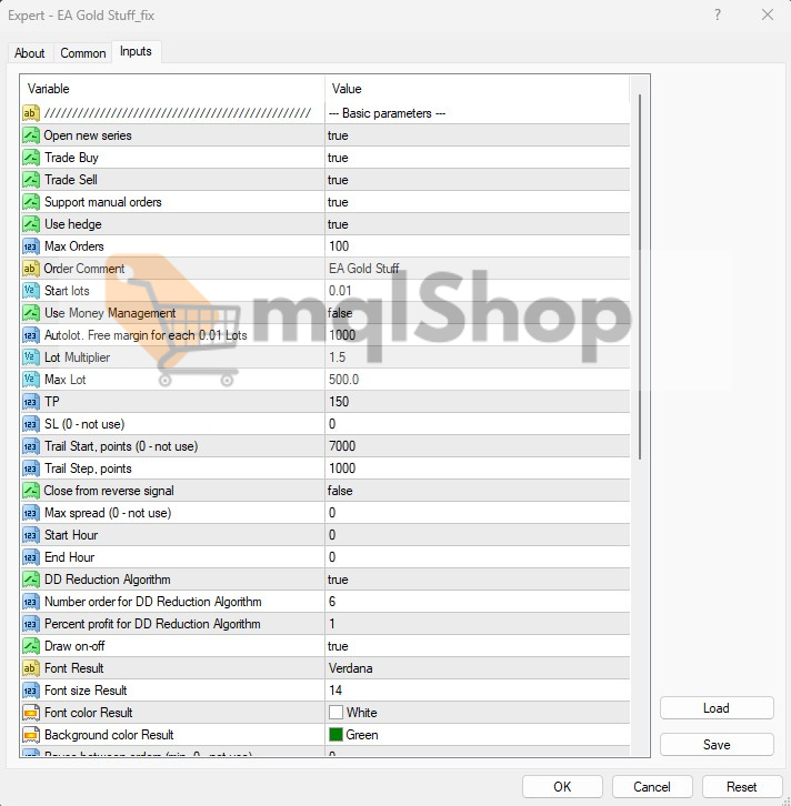EA Gold Stuff MT4 Inputs 1