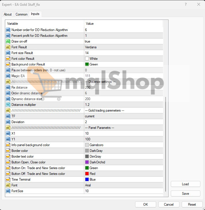 EA Gold Stuff MT4 Inputs 2