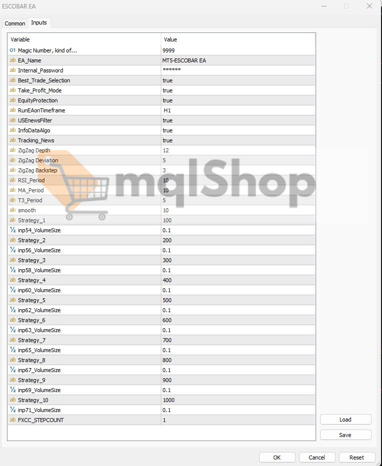 ESCOBAR EA MT5 Inputs