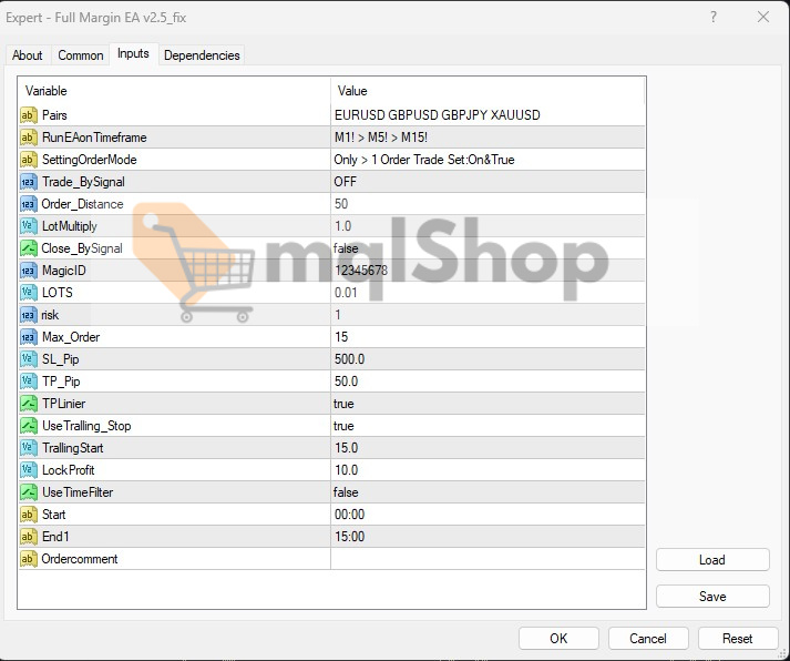 Full Margin EA MT4 Inputs