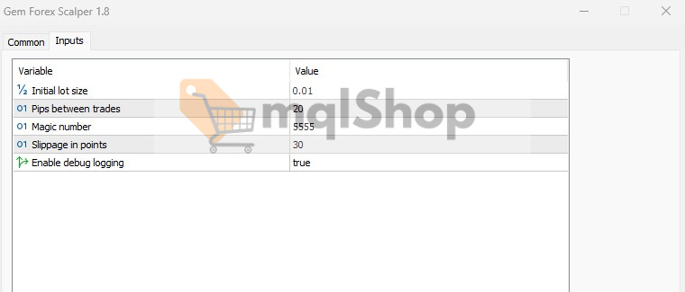 Gem Forex Scalper EA MT5 Inputs