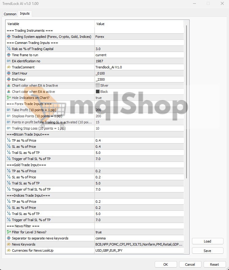 Trendlock Ai MT5 Inputs