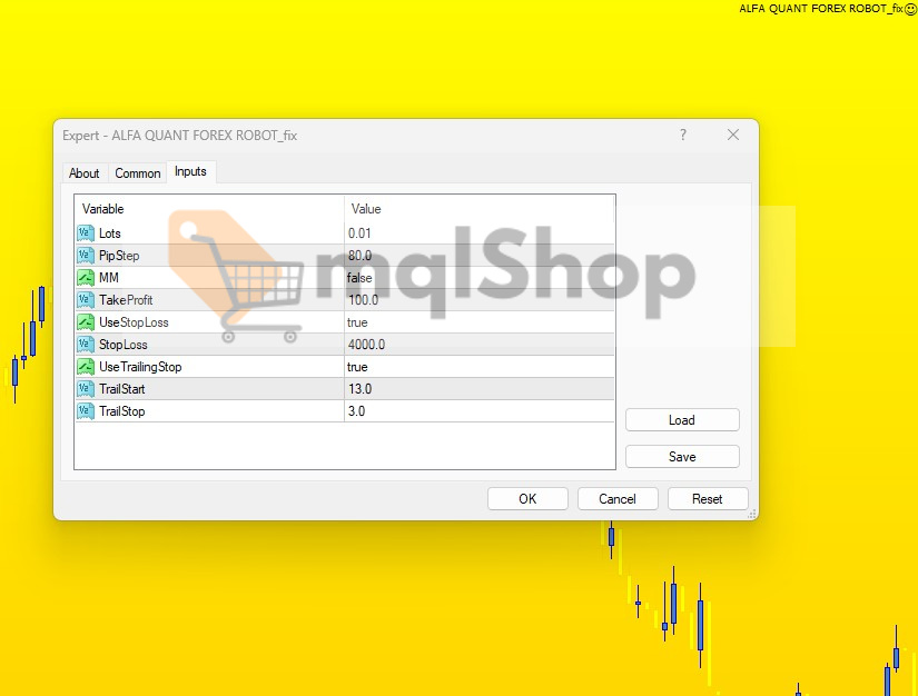 ALFA QUANT FOREX ROBOT MT4 Inputs