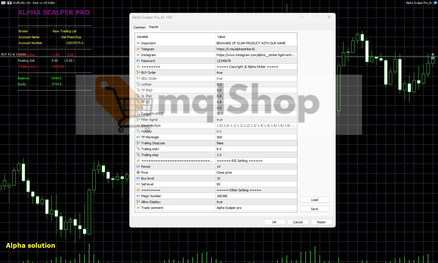 Alpha Scalper Pro EA MT5 Inputs