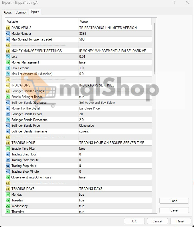 TrippaTrading AI EA MT4 Inputs 1
