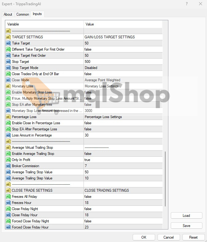 TrippaTrading AI EA MT4 Inputs 3