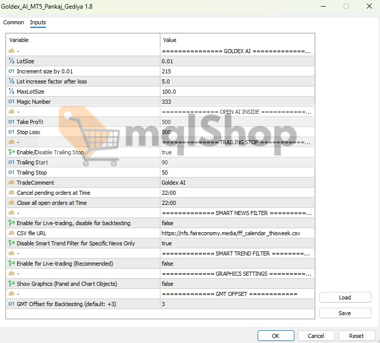 Goldex AI MT5 Inputs