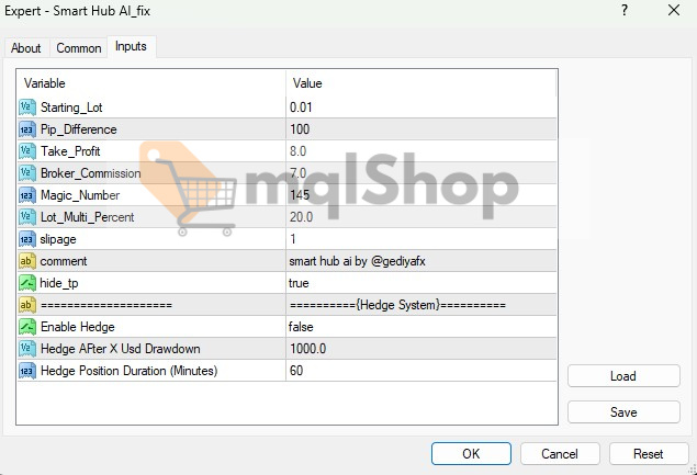 Smart Hub AI EA MT4 Inputs