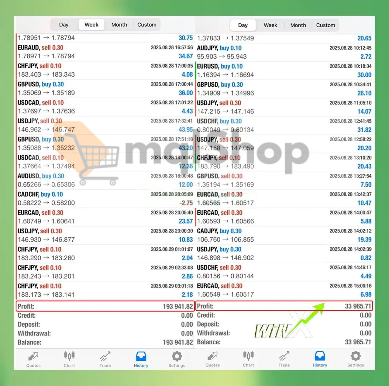 WinX EA MT4 live results 2