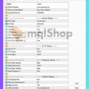 Pips-Sure-EA-MT4-Settings-Panel